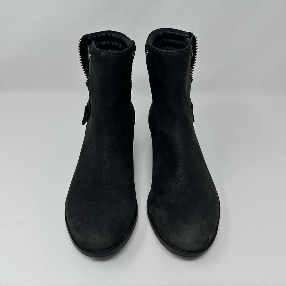Sorel Danica Leather Side Zip Ankle Boots Black Size 8